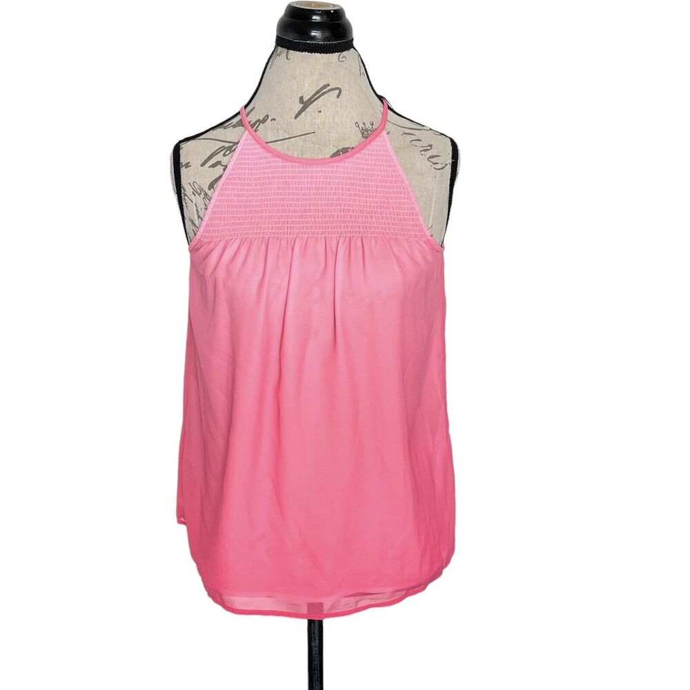 1. State Womens Blouse Size Small Semi Sheer Smocked Flowy Top Sleeveless Pink